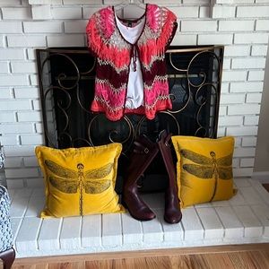 Darling 70s crochet vest; LauryCewe shirt is great with white jeans or denim